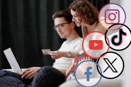 A young couple sipping online via stoppable content on social media