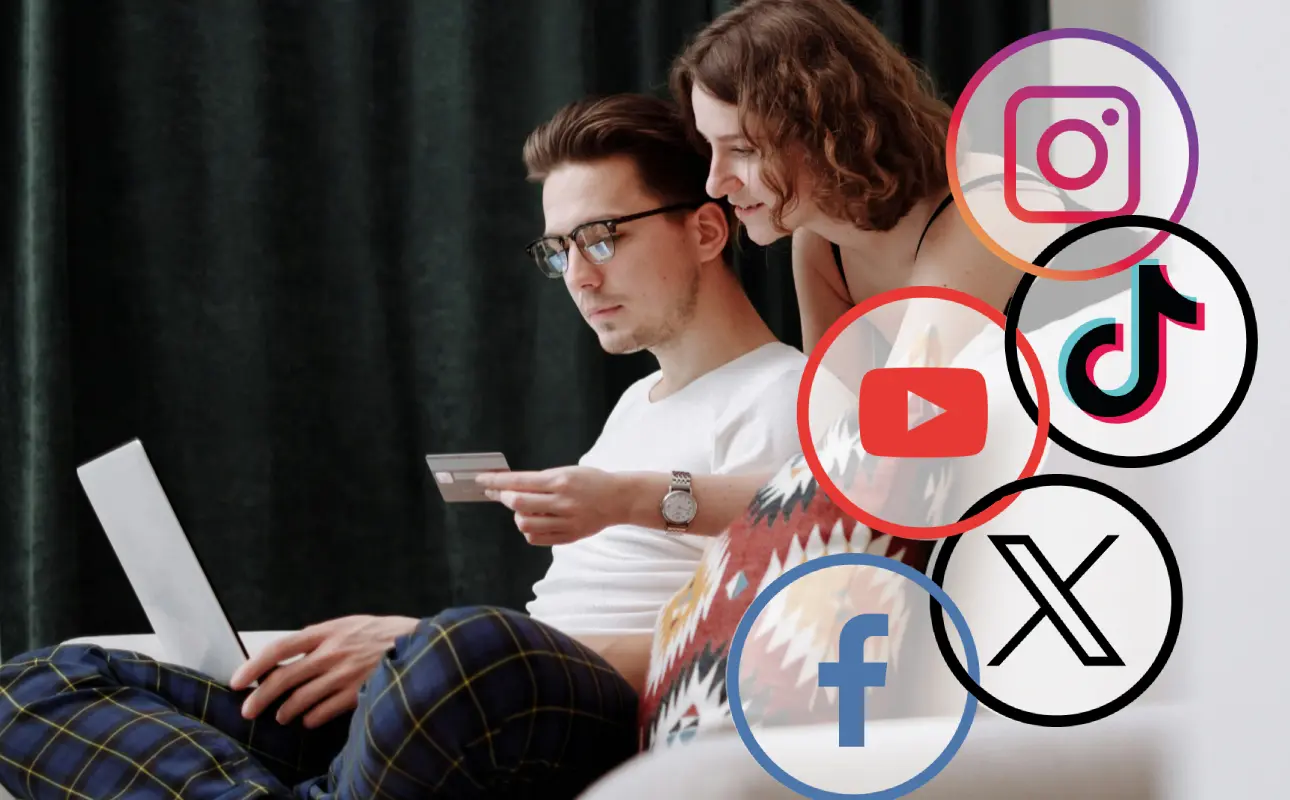 A young couple sipping online via stoppable content on social media