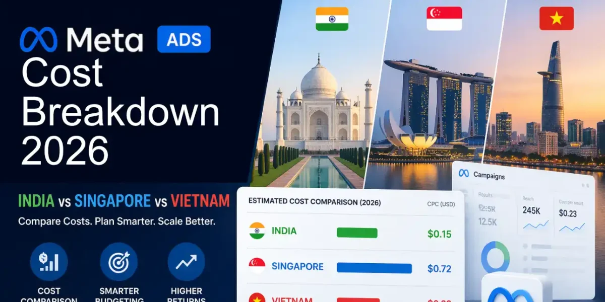 Meta Ads cost breakdown 2026 reveals how India, Singapore, and Vietnam differ in CPM, CPL, and strategy. Learn how to optimize your campaigns.