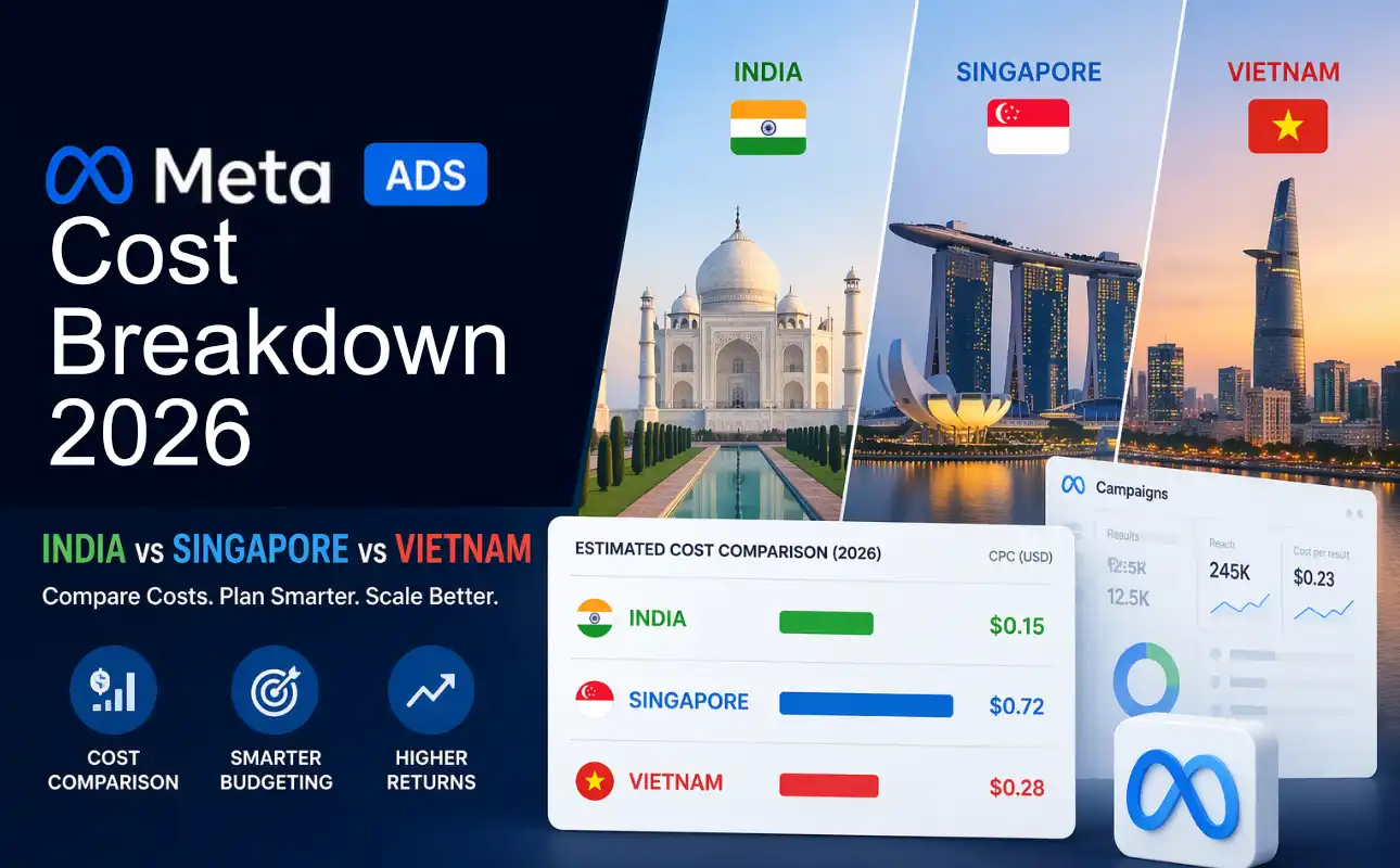 Meta Ads cost breakdown 2026 reveals how India, Singapore, and Vietnam differ in CPM, CPL, and strategy. Learn how to optimize your campaigns.